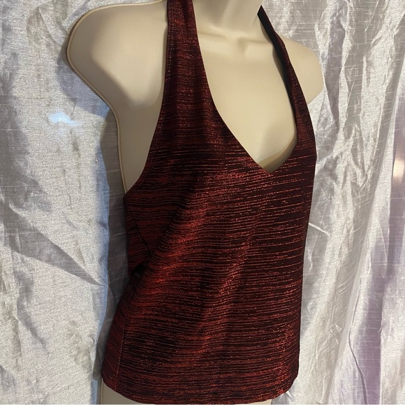 Red metallic halter top Y2K SZ L, Mandee’s purchase, made in USA, lined at bust - Picture 2 of 7